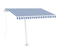 vidaXL Freestanding Manual Retractable Awning 300x250 cm Blue/White Shelter