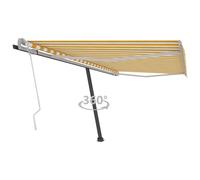 vidaXL Freestanding Manual Retractable Awning 450x350 cm Yellow/White Outdoor