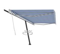 vidaXL Freestanding Manual Retractable Awning 500x300 cm Blue/White Outdoor