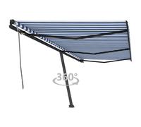 vidaXL Freestanding Manual Retractable Awning 600x350 cm Blue/White Outdoor