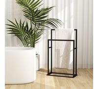 vidaXL Freestanding Towel Rack - Iron Material, Sturdy and Durable, 2-Tier Bathroom Holder, Versatile Use, Easy Assembly, Industrial Style, Black - Bathroom Organiser