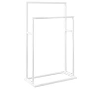 vidaXL Freestanding Towel Rack - Durable Iron Construction, 2-Tier Storage, White - Modern and Industrial Style- Bathroom Organization and Storage