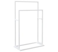 vidaXL Freestanding Towel Rack - Durable Iron Construction, 2-Tier Storage, White - Modern and Industrial Style- Bathroom Organization and Storage