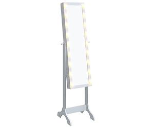 vidaXL Full-Length Black LED Free-Standing Mirror - Engineered Wood & Glass, Adjustable Tilt, Storage Space for Beauty Accessories, Bedroom or Dressing Room