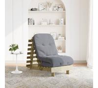 Natural Solid Pine Wood Futon Sofa Bed with Grey Mattress, 60x206x11cm Foldable