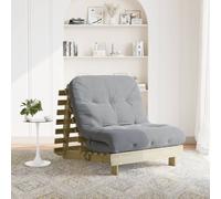 Natural Pine Futon Sofa Bed with Grey Mattress, 80x206x11 cm, Impregnated Wood,
