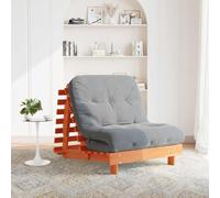 Futon sofa bed Solid pine brown 80x206x11 cm Grey foam mattress adjustable X