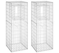 vidaXL Gabion Basket Posts, 2pcs, Silver, Made of Iron, Rust-Proof, Weather-Proof, Stable and Durable, Ideal for Outdoor Decor, Dimensions 50x50x140 cm