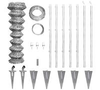 vidaXL Galvanised Chain-Link Fence Set with Anchor Spikes - 15x1.5m Steel Mesh Barrier for Garden, Sports Yard, Pool Area