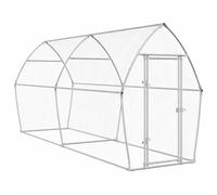 vidaXL Chicken Coop Galvanised Steel Hen House/Poultry Cage w/Water- Roof, Secure Door, Spacious for Chickens/Ducks, Easy Assembly, 400x105x182 cm