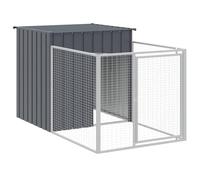 "vidaXL Galvanised Steel Dog House with Extended Run in Anthracite - Versatile and Durable, with Convenient Access and Weather Protection"