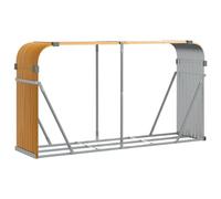 vidaXL Galvanised Steel Log Holder Firewood Rack - Light Brown Outdoor Firewood Storage, Corrosion-Resistant with Wall Hooks