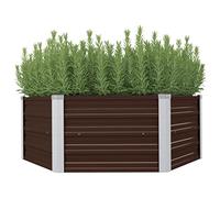 vidaXL Galvanised Steel Raised Garden Bed - Stylish Hexagon Design Pots, Deep Planters for Outdoor Garden, Patio or Deck Decorations - Brown