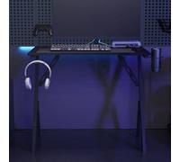 vidaXL Gaming Desk in Black Engineered Wood with Y-shaped Iron Legs: Modern design with Accessory Racks and Cup holder