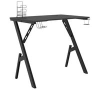 vidaXL Gaming Desk with Y Shape Legs Office Home Furniture Accessory Computer Table PC Desk Headphone Hook Cup Holder Controller Rack Black