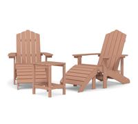 vidaXL Garden Adirondack Chairs with Footstool & Table HDPE Brown