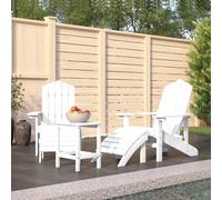 vidaXL Garden Adirondack Chairs with Footstool & Table HDPE White Armchair