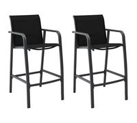 vidaXL 2x Garden Bar Chairs Black Textilene Outdoor Patio Seating Furniture