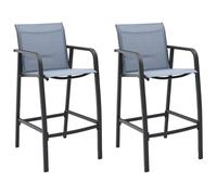 vidaXL 2x Garden Bar Chairs Grey Textilene Outdoor Patio Seating Furniture