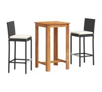 vidaXL Garden Bar Set 3 Piece Chairs Black Solid Wood Acacia and Poly Rattan