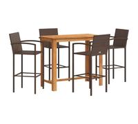 vidaXL Garden Bar Set 5 Piece Bar Table Brown Solid Wood Acacia & Poly Rattan