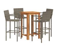 vidaXL Garden Bar Set 5 Piece Bar Table Grey Solid Wood Acacia & Poly Rattan