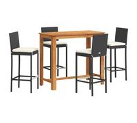vidaXL Garden Bar Set 5 Piece Chairs Black Solid Wood Acacia and Poly Rattan