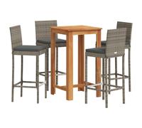 vidaXL Garden Bar Set 5 Piece Chairs Grey Solid Wood Acacia and Poly Rattan