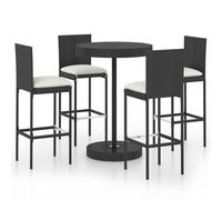 vidaXL Garden Bar Set 5 Piece with Cushions Poly Rattan Black Table and Chair