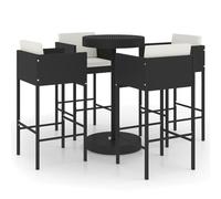 vidaXL Garden Bar Set 5 Piece with Cushions Poly Rattan Black Table and Chair
