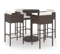 vidaXL Garden Bar Set 5 Piece with Cushions Poly Rattan Brown Table and Chair