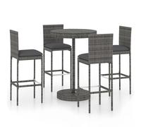 vidaXL Garden Bar Set 5 Piece with Cushions Poly Rattan Grey Table and Chair
