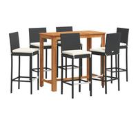 vidaXL Garden Bar Set 7 Piece Chairs Black Solid Wood Acacia and Poly Rattan