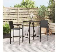 vidaXL Garden Bar Set | Black | PE rattan, powder-coated steel, tempered glass