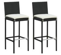 vidaXL Garden Bar Stools with Cushions 2 pcs Black Poly Rattan