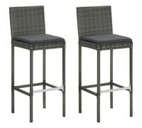 vidaXL 2x Garden Bar Stools with Cushions Grey Poly Rattan Outdoor Lounge Seat