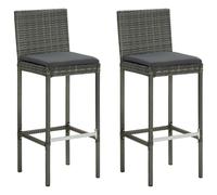 Vidaxl Garden Bar Stools With Cushions 2 Pcs Grey Poly Rattan