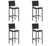 vidaXL Garden Bar Stools with Cushions 4 pcs Black Poly Rattan, Black