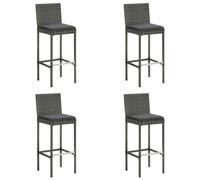 vidaXL 4x Garden Bar Stools with Cushions Grey Poly Rattan Outdoor Lounge Seat