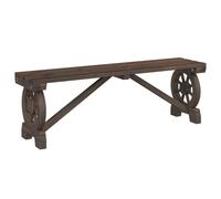 vidaXL Garden Bench - Solid Fir Wood with Burnt Look, Wagon Wheel Armrests, Outdoor Patio Loveseat, 115x28x39.5 cm