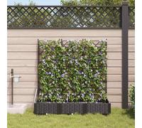 vidaXL garden planter box - black rectangular 120x40x126 cm - water-resistant rattan-look for indoor/outdoor use with trellis and irrigation system