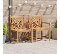 Garden Chair Set of 2 Solid Teak Wood Brown 58x60x90 cm Ergonomic Armrest Lounge