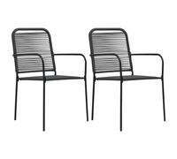vidaXL 2x Garden Chairs Cotton Rope and Steel Black Outdoor Seating Furniture