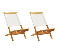 vidaXL Set of 2 Cream White Solid Acacia Wood Fabric Garden Seats, Outdoor Seat, Outdoor Chair, Garden Seat
