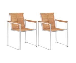 vidaXL Garden Chairs 2 pcs Solid Teak Wood and Stainless Steel