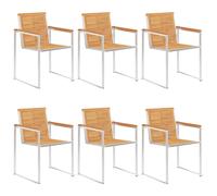 (Solid teak wood, 6 pcs) vidaXL 2/4/6/8x Garden Chairs Patio Solid Acacia/Teak Wood and Stainless Steel