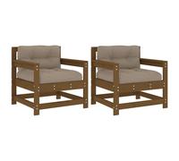 vidaXL Garden Chairs Armchairs with Cushions 2 pcs Honey Brown Solid Wood Pine