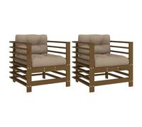 vidaXL Garden Chairs Armchairs with Cushions 2 pcs Honey Brown Solid Wood Pine