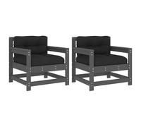 vidaXL Garden Chairs Lounge Chairs with Cushions 2 pcs Grey Solid Wood Pine