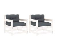 vidaXL Garden Chairs Lounge Chairs with Cushions 2 pcs White Solid Wood Pine